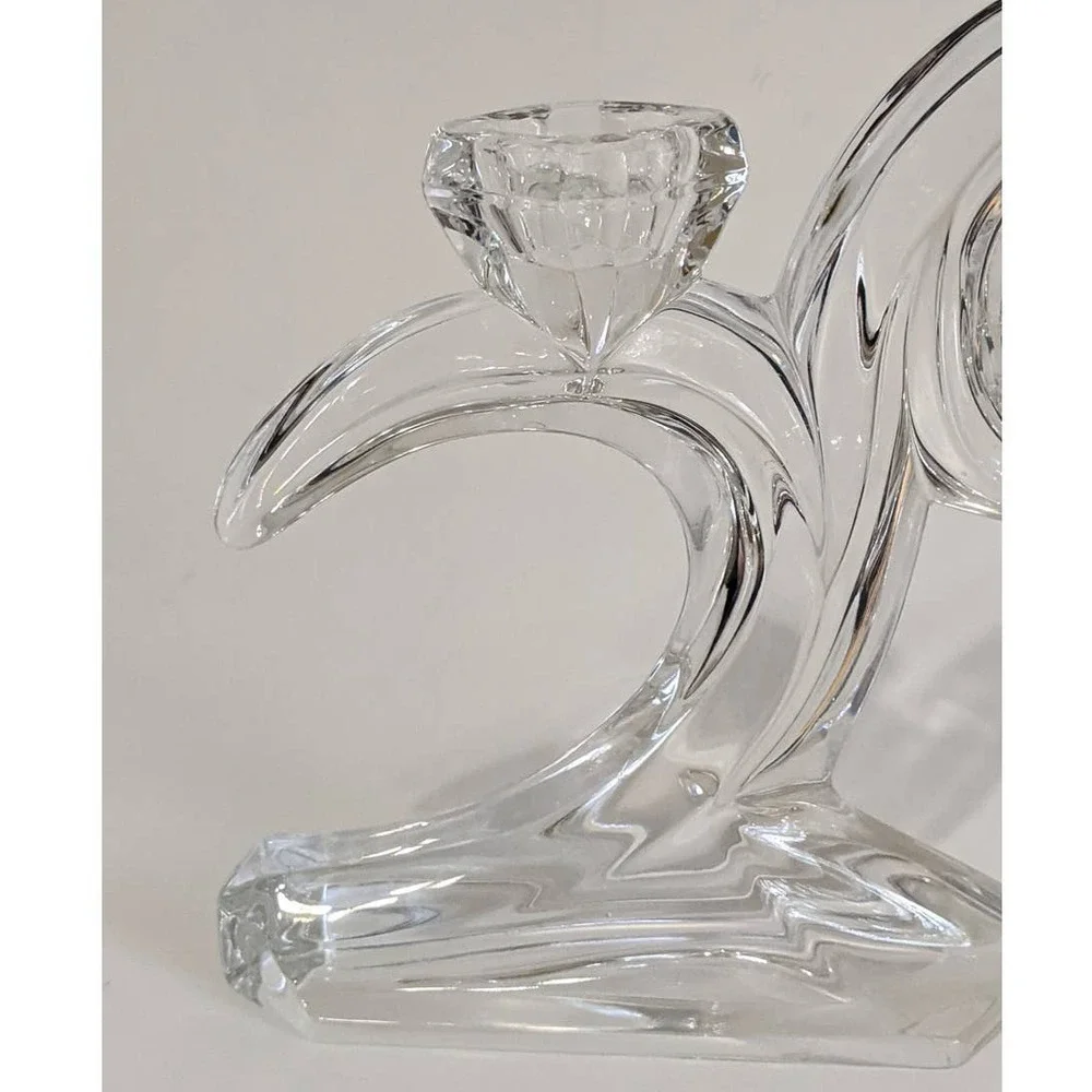 Vintage Crystal Double Candlestick Holder Sculptural Art‎ Deco Style Candelabra